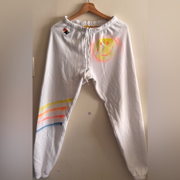 Aviator Nation White Sweatpants with Colorful Design - Picture 1 of 13
